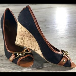 Tommy Hilfiger Canvas and Cork Peep-toe Wedges